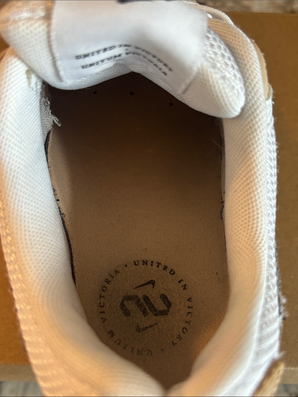 Nike Women's White and Tan Sneakers with Patterned Swoosh - Picture 7 of 10